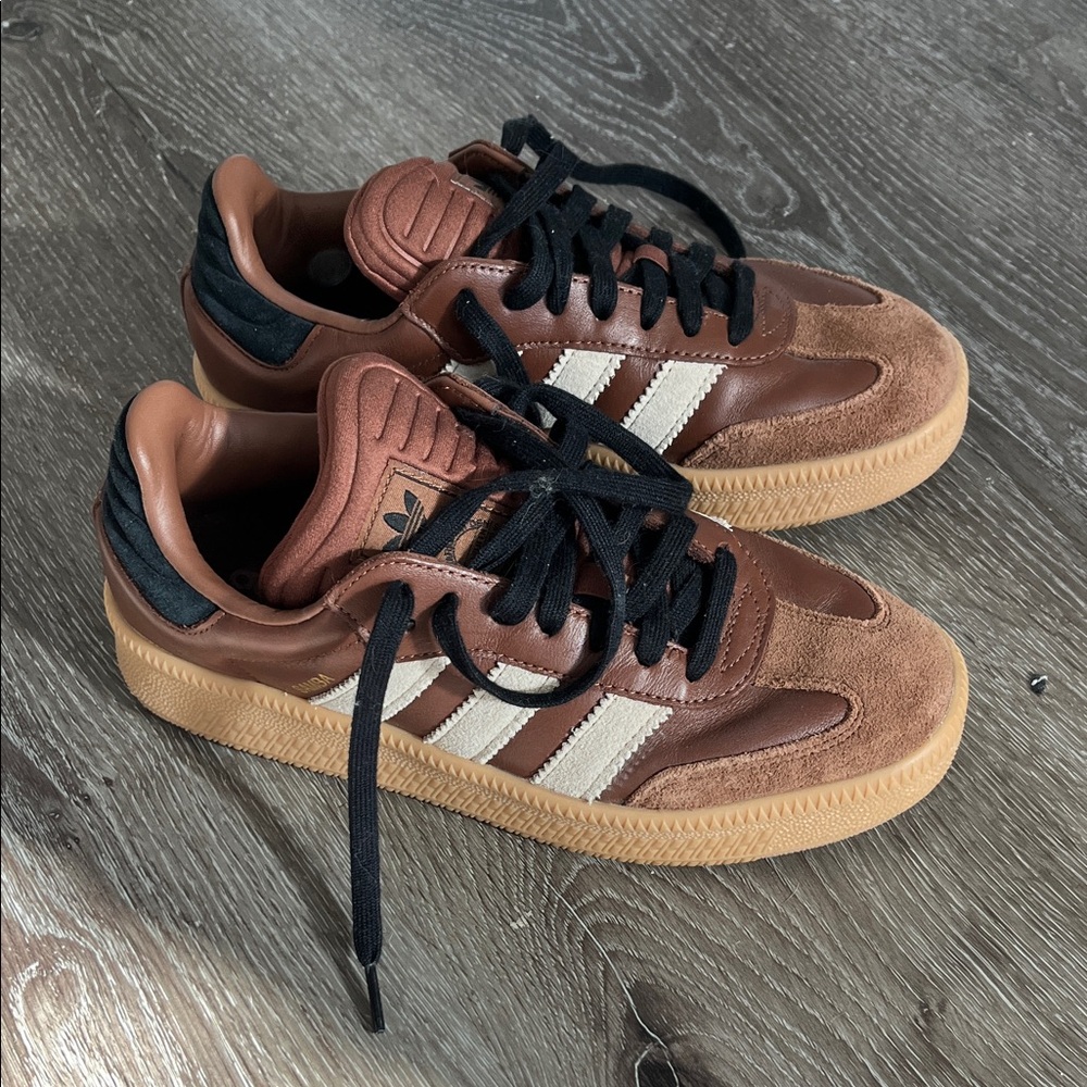 Adidas Sambas Brown and Black Sneakers with White Stripes